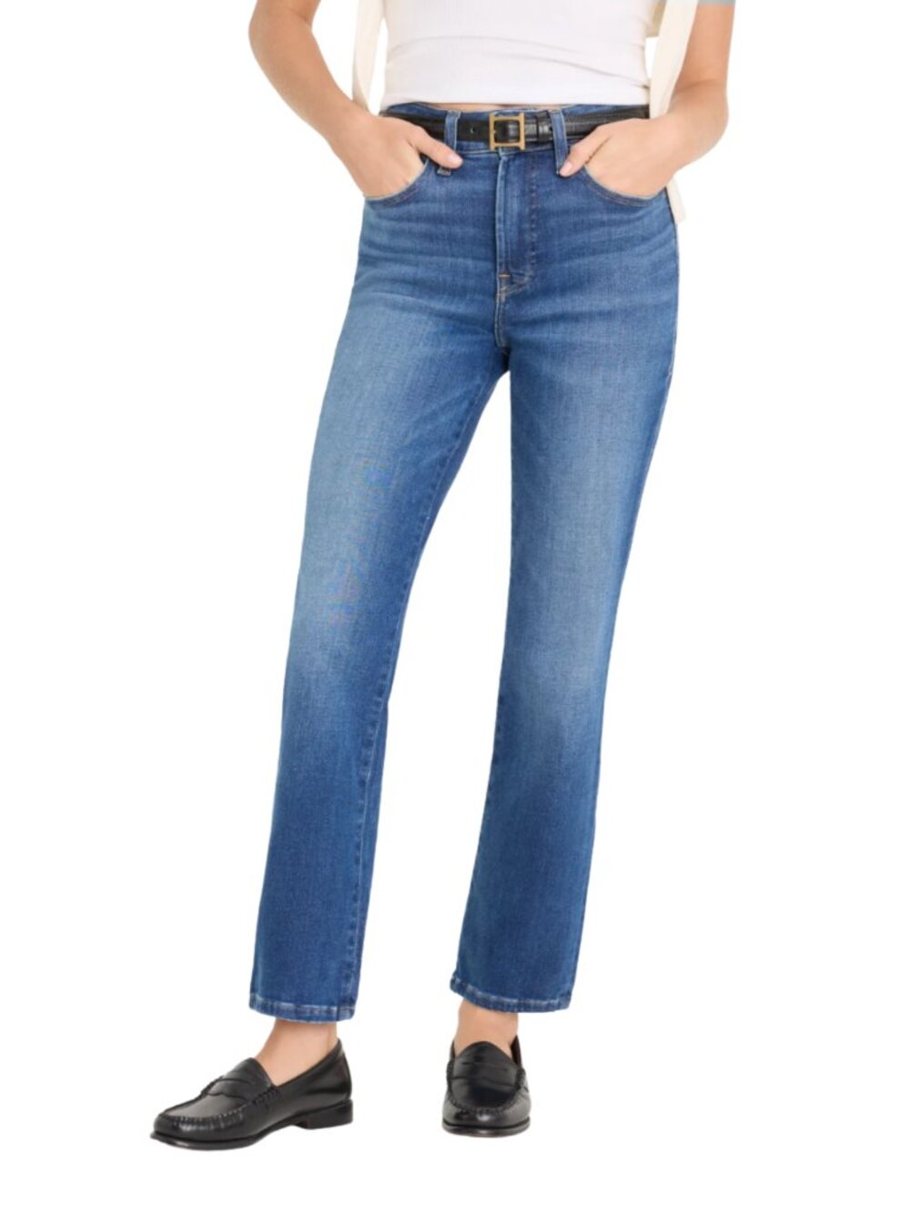 Good American 14/32 Light Wash Hi Rise Ankle Good Straight Blue Jeans